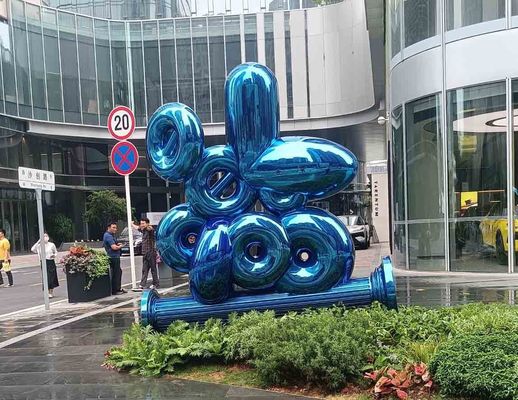 Escultura de jardín abstracta de acero inoxidable 316L con acabado de barniz de horneado azul